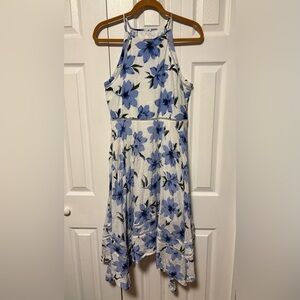 Lulus Floral Halter Dress in Blue and White